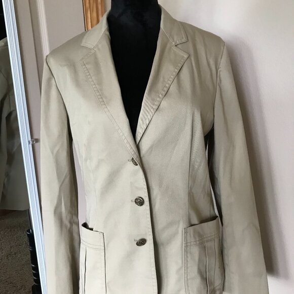 Country Suburbans Blazer Jacket: Vintage Lightweight Cotton Blend, Tan Size 12 - Picture 5 of 8